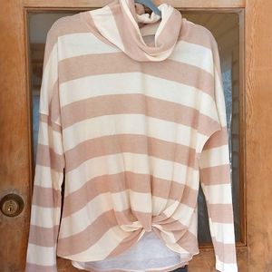 Like new Beige and cream striped cowl neck sweater Sz Lrg